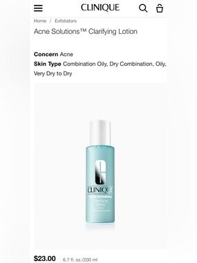 Clinique Acne Solutions Clarifying Lotion Aqua Blue Bottle 200ML